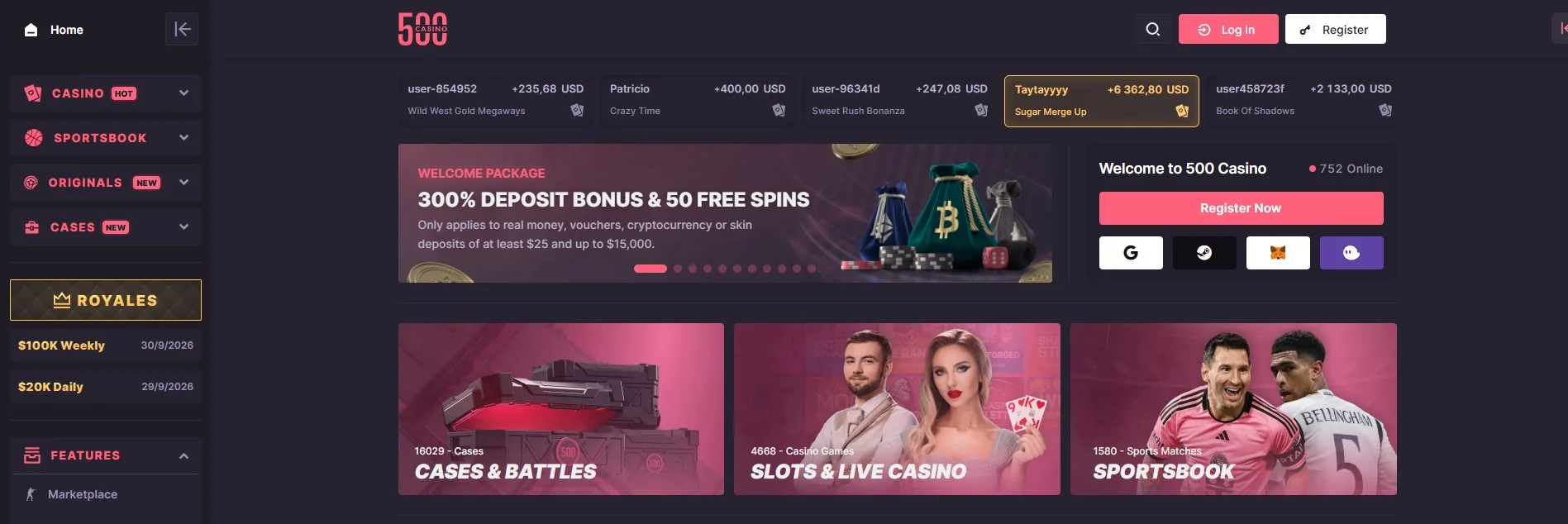 CSGO500 official website interface