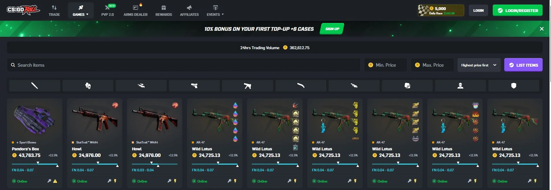 CSGORoll official website interface
