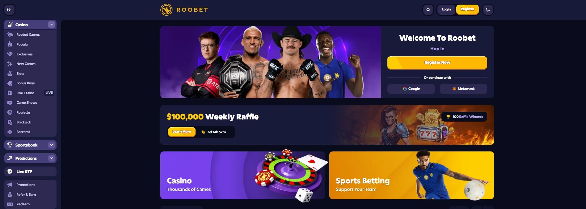Roobet official website interface